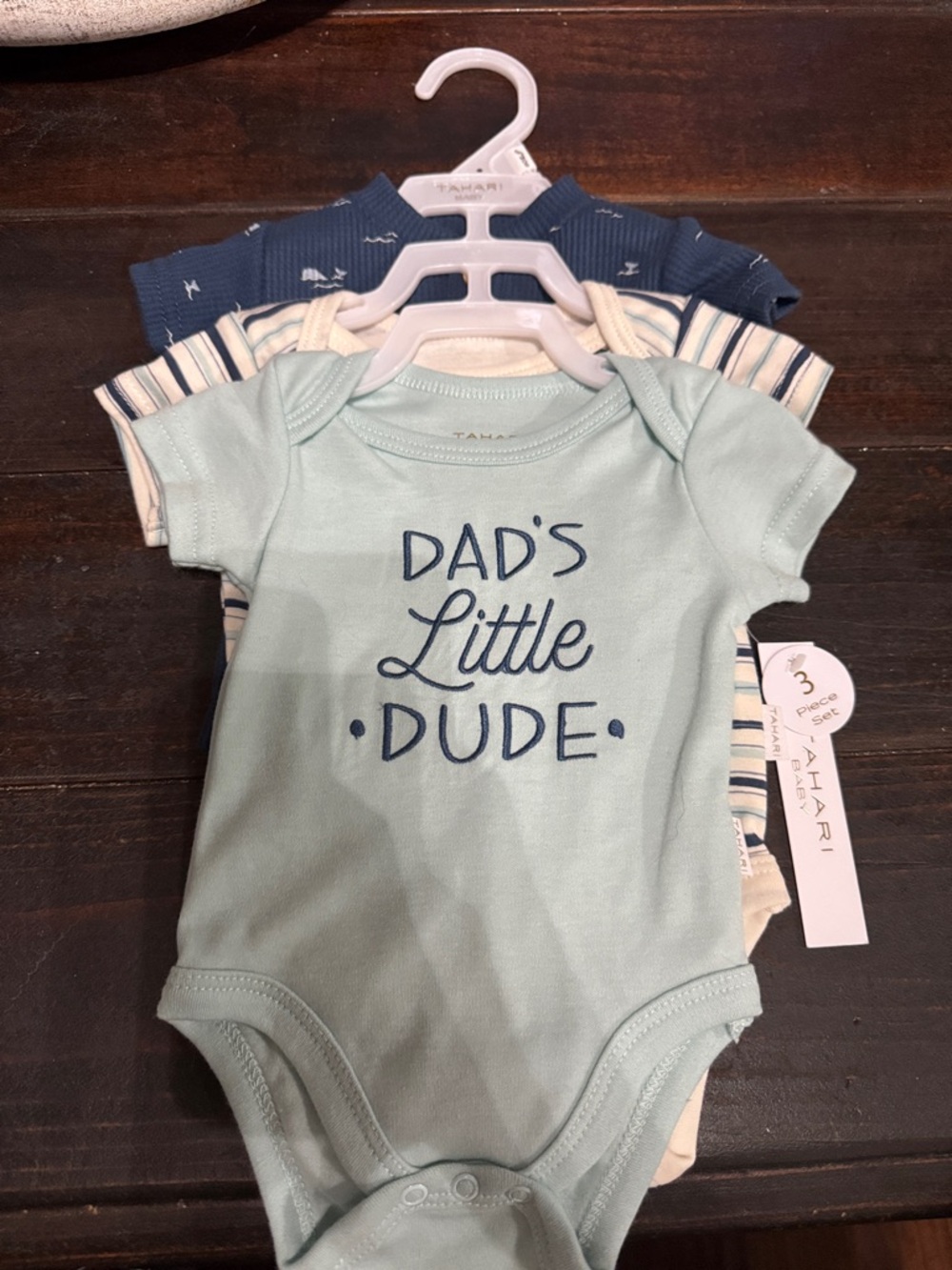 Tahari Light Blue "Dad's Little Dude" Short-Sleeve One-Piece Set of 3 onesies